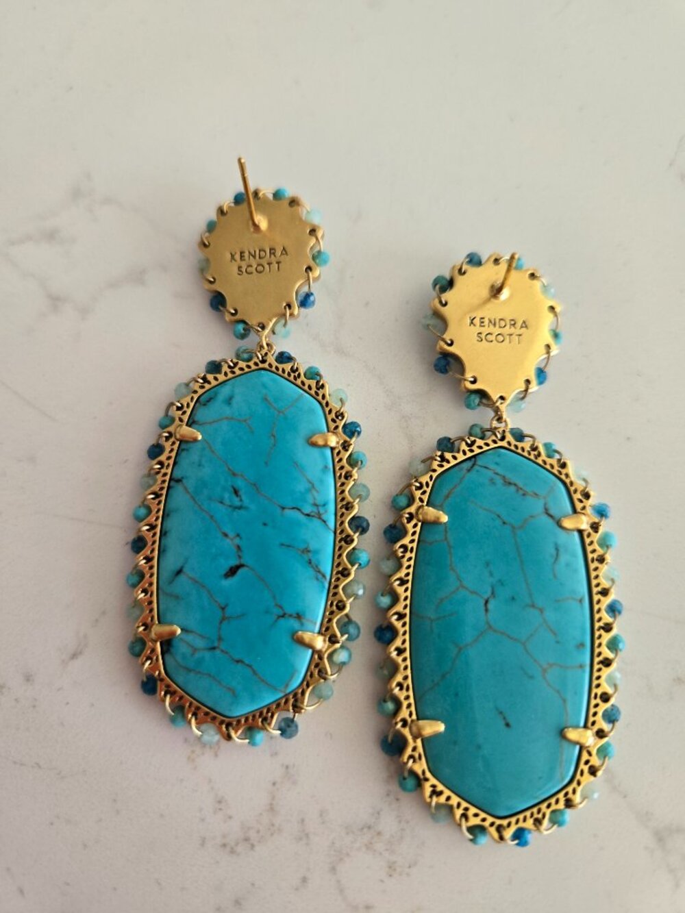 Kendra Scott Yellow Rose Parsons Vintage Gold Statement Earrings Turquoise NWB - Picture 5 of 10